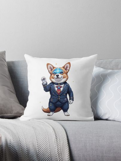 Corgi Avenger Vision Corgi: Canine Hero in Synthezoid Mode Pillow