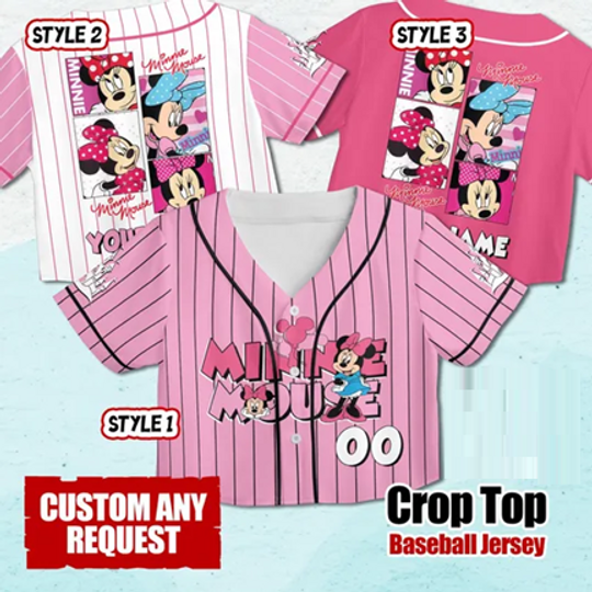 Personalize Disney Minnie Mouse Women Crop Jersey, Disneyland Croptop Jersey, Baseball Team, Minnie Mouse Birthday, Gift for Disney Fans