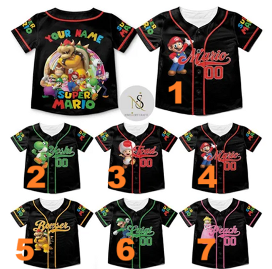 Personalized Super Mario Baseball Jersey, Mario Baseball Jersey, Princess Peach Jersey, Jersey for Kids, Youth & Adults, Mario Birthday Gift