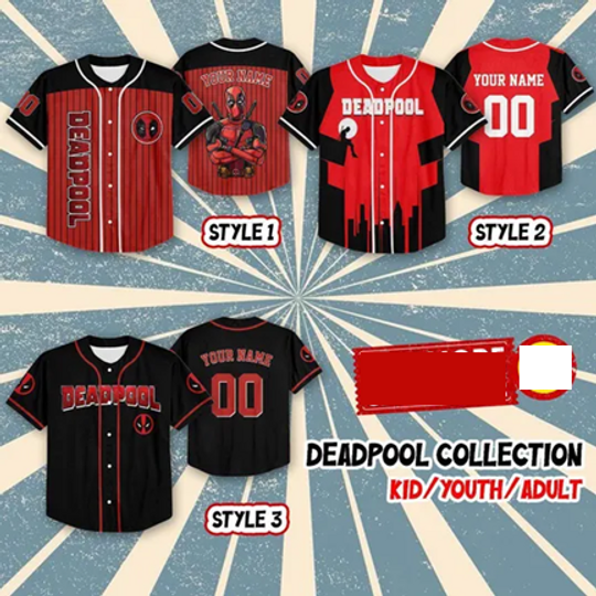 Discover Custom Deadpool Collection Baseball Jersey, Deadpool Superhero Matching Jersey, Kids Youth Adult Baseball Jersey, Birthday Gift Family
