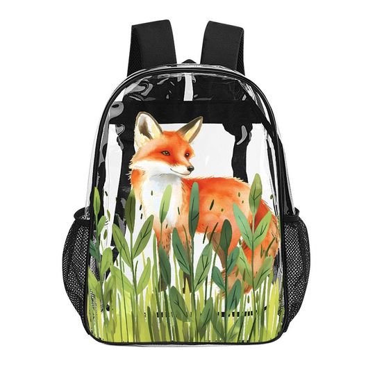 Transparent Bag, Spring Fox, Transparent Backpack, See Through Rucksack, Airport Bag, Clear Travel Bag, Fox Gifts Boho, Trendy Beach Bag