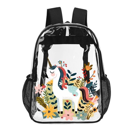 Unicorn Transparent Backpack, See Through Rucksack, Clear Travel Bag, Trendy Beach Bag, Unicorn bag for Kids