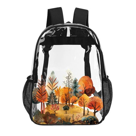 Autumn Forest, Fall Transparent Backpack, See Through Rucksack, Airport Bag, Clear Travel Bag,