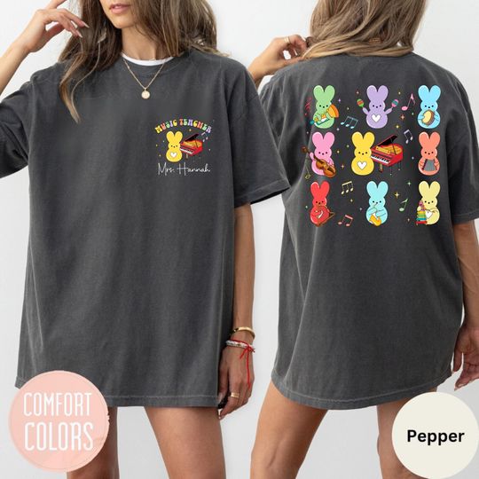 Teacher Music Easter Day, Coquette Music Teacher, Bunny Music Teacher Education T-Shirt, School Music Instructor, Custom Name Teacher