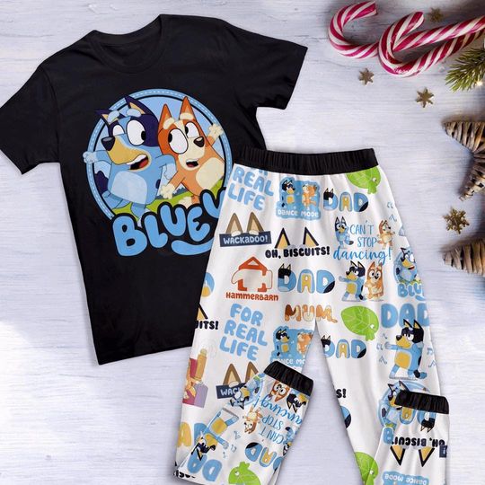 BlueyDad Dog Pajama Set - Personalized BlueyDad Family Christmas PJs