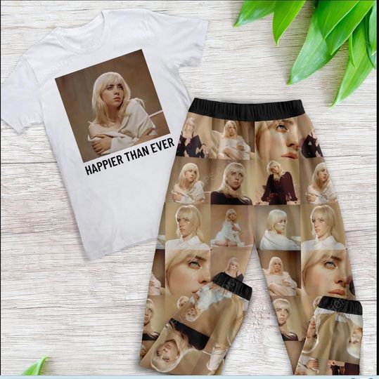 Happier Than Ever Pajamas Set, Billie Eilish Pajamas Set, Comfortable & Stylish Sleepwear for Fans