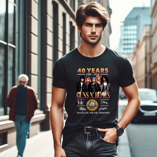 Guns N' Roses 40th Anniversary T-Shirt | 1985-2025 Band Shirt with Signatures | Thank You | Rock Fan Gift