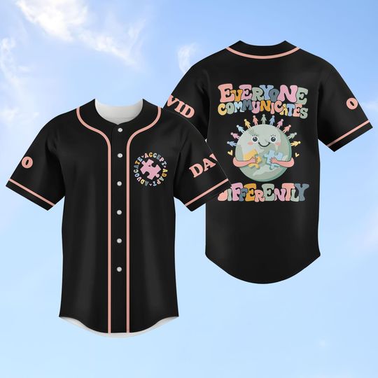 Custom Everyone Communicates Differently Baseball Jersey, Autism Jersey, Teacher Gift Jersey, Autism Awareness Jersey, Autism Teacher S