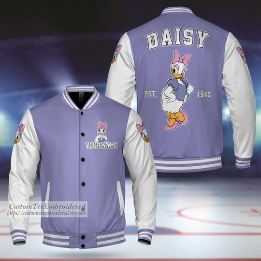 Personalized Disney Vintage Daisy Duck, Adult Varsity Jacket, Personalized Disney Jacket, Baseball Team Outfit, Disney Uniform Varsity