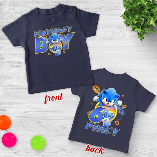 Personalized Sonic Double-Sided Birthday Shirt | Personalized Sonic The Hedgehog Shirt | Sonic Character Tee for Kids & Family Party JCLF01