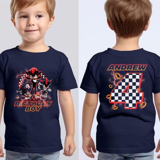 Sonic Shadow Birthday Shirt, Custom Personalized Cartoon Tee for Kids, Toddler Birthday Shirt, Gift for Son or Daughter