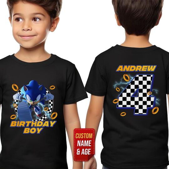 Sonic Birthday Boy Shirt, Personalized Sonic the Hedgehog Tee, Kids Birthday Outfit, Gamer Birthday Shirt for Boys