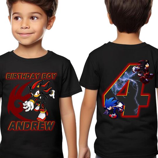 Sonic Shadow The Hedgehog Birthday T-Shirt, Custom Personalized Boy Girl Cartoon Birthday Shirt, Kids Toddler Birthday Gift