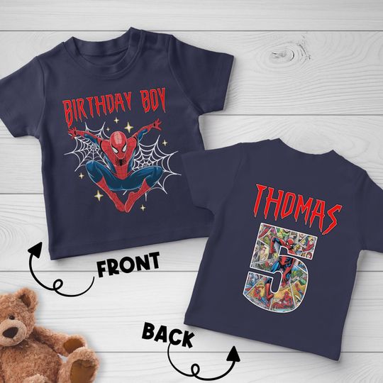 Personalized Spiderman Birthday T-Shirt, Superhero Custom T-Shirt, Family Birthday day Boy TShirt, Spider-Man Matching Shirt
