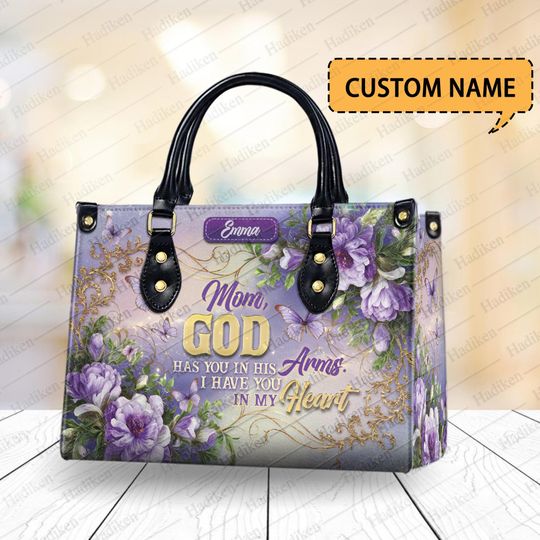 Custom Name Mom Handbag  Christian Floral Purse, Religious Gift for Her, God in My Heart Bag for Mothers Day