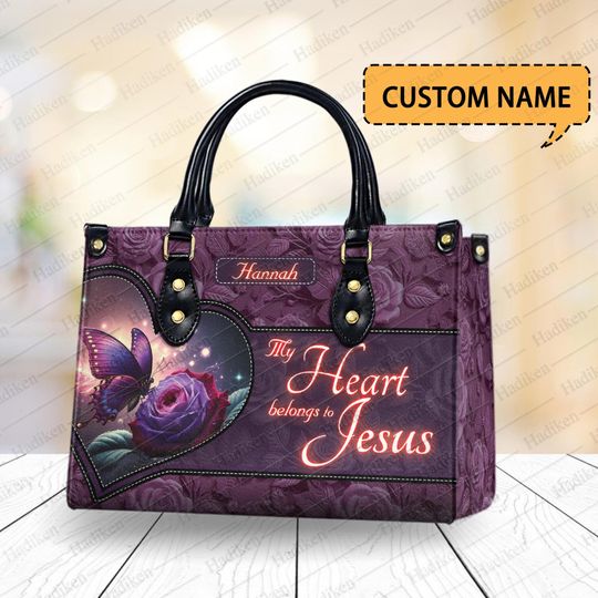 personalized christian handbag  faith butterfly leather bag  religious gift for women and mom