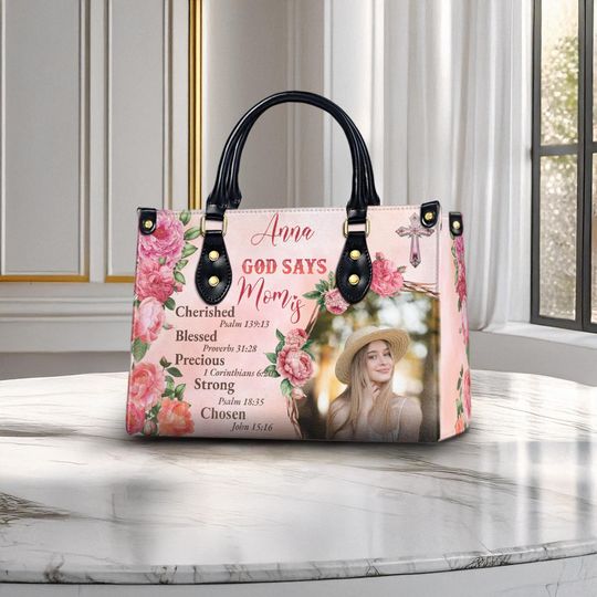 Personalized Christian Leather Handbag - Custom Name Bible Verse Tote - Faith Gift for Mom on Womens Day, Birthday