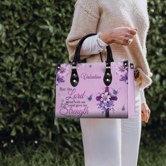 Christian Handbag - "The Lord Stood With Me" Bible Verse Bag, Religious Gift for Women, Personalized Name Option