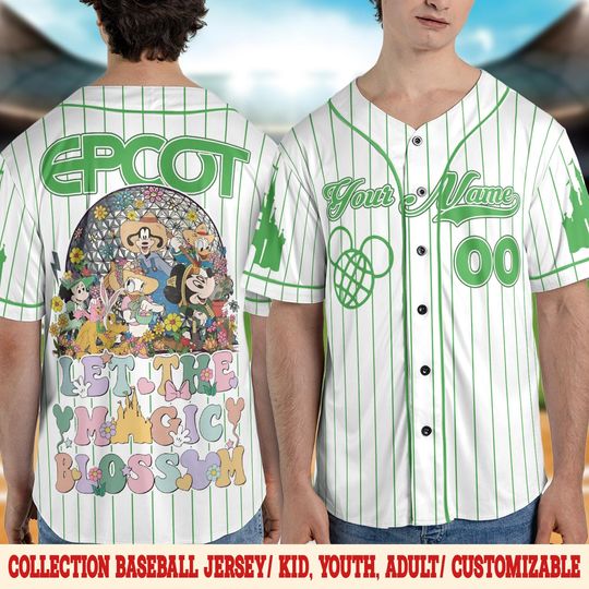 Custom Epcot Festival Art Baseball Jersey, Disney Epcot Jersey, Disneyland Family Trip Matching Shirt, Mickey And Friends Garden Art