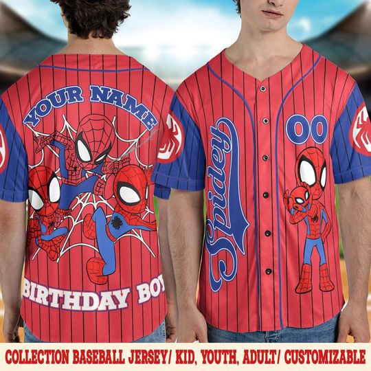 Personalized Disney Spidey Family Birthday Baseball Jersey, Customized Spiderman Baseball Jersey, Marvel Baseball Disneyland Trip