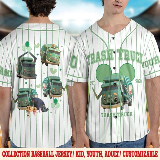 Personalize Trash Truck Baseball Jersey, Custom Name Baseball Jersey Kids, Youth, Adult, Baseball Jersey, Family Shirt, Best Gift