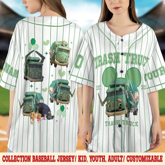 Personalize Trash Truck Baseball Jersey, Custom Name Baseball Jersey Kids, Youth, Adult, Baseball Jersey, Family Shirt, Best Gift