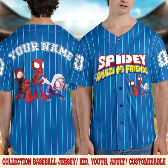 Custom Spidey And His Amazing Friends Baseball Jersey, Custom Spider Verse Baseball Jersey Hero Team, Family Group Disney Trip Outfit