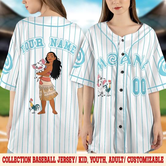 Discover Personalized Disney Vintage Moana Baseball Jersey, Custom Kids & Adults Baseball Shirt, Moana Birthday Gift, Disney Custom Jersey