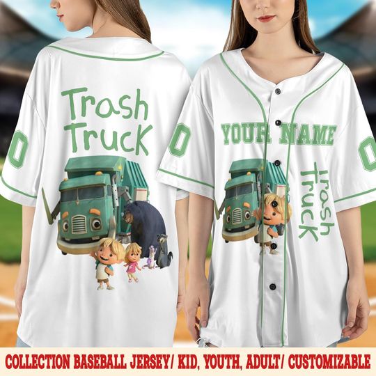 Personalized Trash Truck Baseball Jersey, Hank Trash Truck Birthday Shirt, Family Matching Party Outfit, Birthday Boy Gift