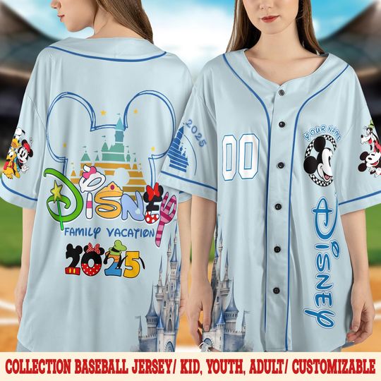Custom Disney Mickey Mouse Baseball Jersey, Magic Kingdom Trip Shirt, Castle Basketball Jersey, Family Vacation Matching Tee