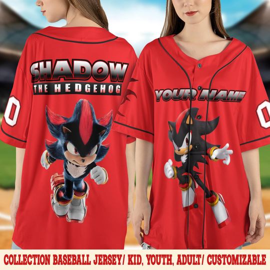 Custom Shadow the Hedgehog Baseball Jersey, Personalized Sonic 3 Movie Shirt, Dark Stripe Jersey, Shadow Fan Gift