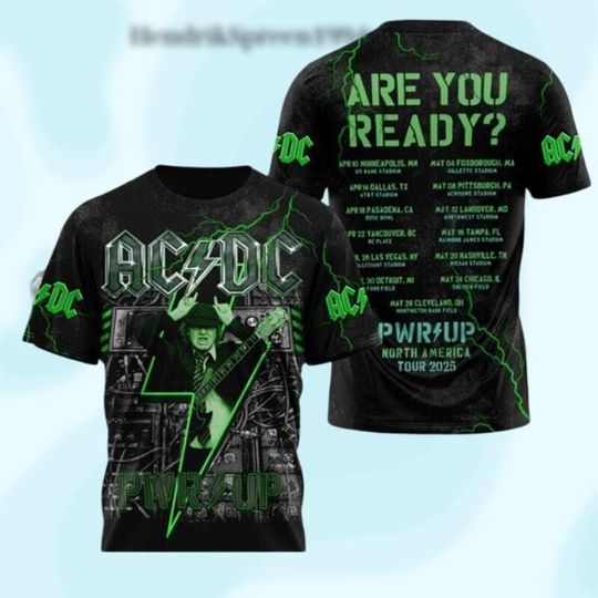 Discover AC-DC Power Up 2025 3D Shirt, Rock Band Power Up Tour 2025 Shirt, Pwr Up Tour Gift For Fan, AC-DC Band Unisex Shirt, AC-DC Lover Gift