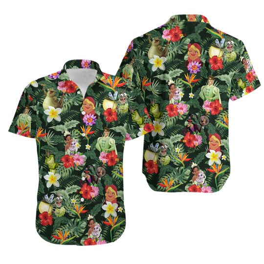 The Princess The Frog Button Shirt And Shorts, Tiana Naveen Hawaiian Shirt, Tropical Summer Shirt, Aloha Shirt, Beach Vacation Outfit