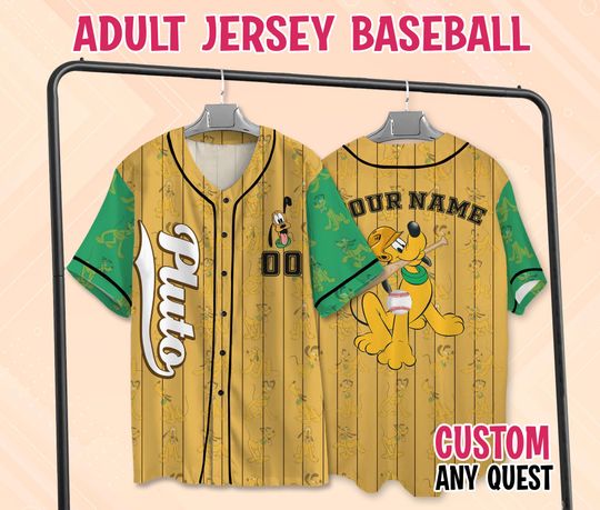 Custom Disney Pluto Dog Baseball Jersey, Disney Dog Jersey, Pluto Baseball Jersey Outfit, Custom Name Kid Youth Adult Disney Baseball Jersey
