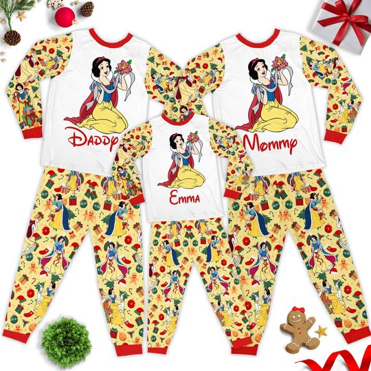 Custom Snow White Christmas Pajamas, Seven Dwarfs Family Matching Christmas Pajamas Set, Cartoon Xmas Party Pyjamas, Magic Kingdom Shirt