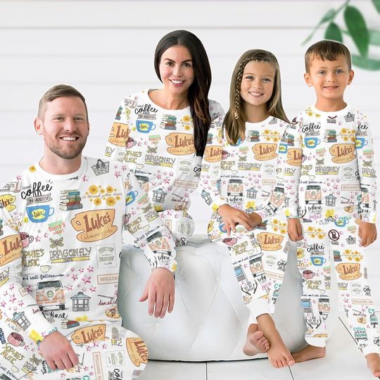 Christmas Gilmore Girls Family Pajamas Set, Lukes Coffee Matching Pajamas, Vintage Stars Hollow Pajamas, TV Series Xmas Pj Set Pants