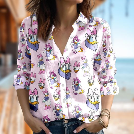 Cute Disney Daisy Duck Shirt, Animated Daisy Duck Long Sleeve Shirt, Cartoon Women Blouses Shirt, Magic Kingdom T-Shirt, Family Trip Gift