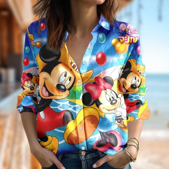 Disney Mickey Mouse Women Casual Shirt, Minnie Mouse Shirt, Mouse Button Up Shirt, Cartoon Blouses Shirt For Women, Magic Kingdom Gift