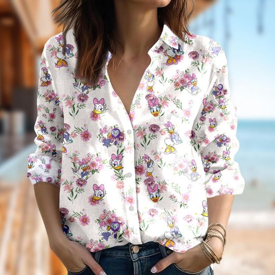 Disney Daisy Duck Shirt, Animated Daisy Duck Long Sleeve Shirt, Cartoon Women Blouses Shirt, Magic Kingdom T-Shirt, Family Trip Gift