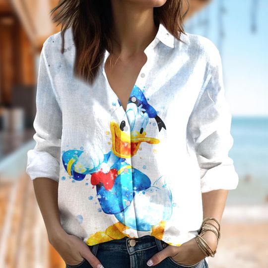 Disney Donald Duck Women Shirt, Movie Button Up Shirt, Donald Duck Shirt For Women, Magic Kingdom Women Blouses Shirt, Family Trip Tee
