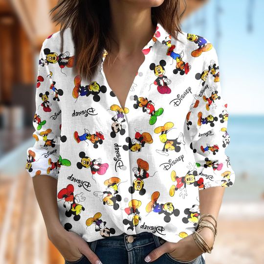 Disney Mickey Mouse Women Shirt, Mouse Casual Shirt, Mickey Cartoon Women Blouses T-Shirt, Magic Kingdom Shirt, Movie Family Vacation Gift