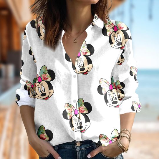 Cute Disney Minnie Mouse Women Casual Shirt, Minnie Mouse Shirt, Cartoon Women Blouses Shirt, Magic Kingdom Gift, Summer Family Party Gift