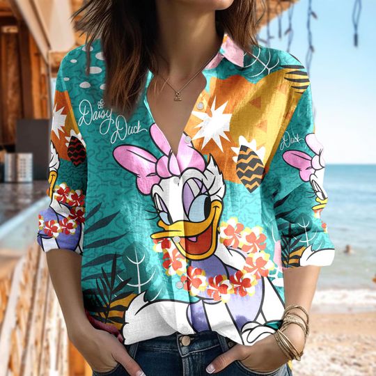 Floral Disney Daisy Duck Shirt, Daisy Duck Long Sleeve Casual Shirt, Cartoon Women Blouses Shirt, Magic Kingdom T-Shirt, Family Trip Gift