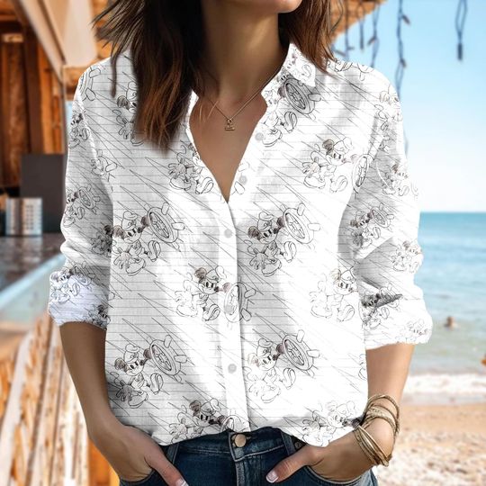 Disney Mickey Mouse Sailor Shirt, Mickey Mouse Casual Button Down Shirt, Cartoon Women Blouses Shirt, Magic Kingdom Family Trip Shirt