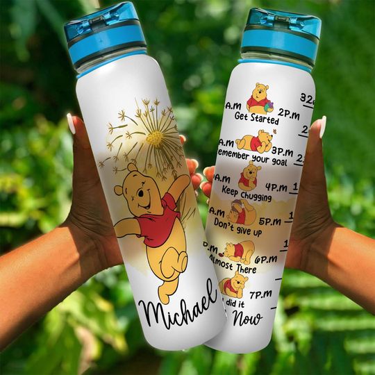 Custom Winnie the Pooh Water Tracker Bottle, Bear Drink Water Tracker, Pooh Cartoon 30oz Water Bottle, Magic Kingdom Gifts, Bear Gym Bottle