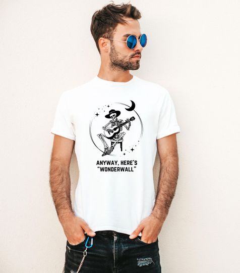 Oasis Fan T-Shirt, Noel Gallagher, Liam Gallagher, Wonderwall, Acoustic Guitar, Skeleton, Gifts for Musicians, Reunion Tour 2025, Cover Song