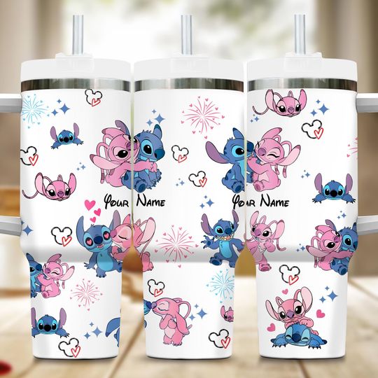 Custom Stitch and Angel Colorful Tumbler, Personalized Stitch 40oz Tumbler, Stitch Cup, Magic Kingdom Tumbler