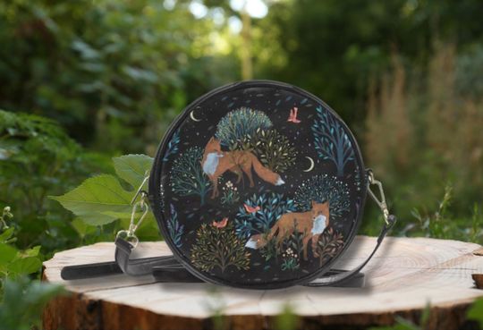 FOREST FOX Round Messenger Bag, Cottagecore Small Shoulder Bag, Forestcore Messenger bag, Animal Lover gift