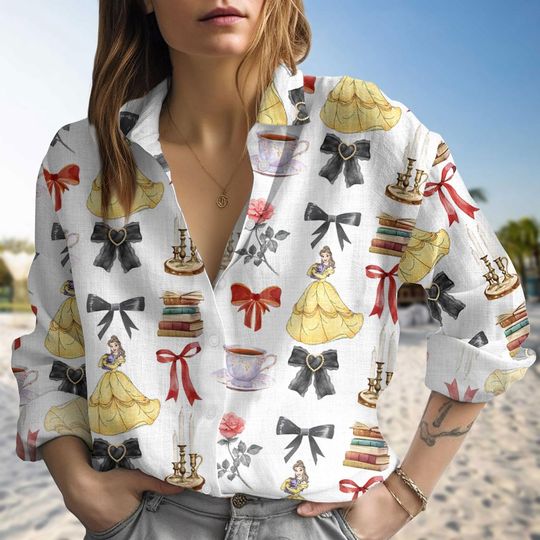 Belle Linen Shirt for Women, Beauty and the Beast Inspired Top, Yellow Princess Blouse, Disney Belle Linen Shirt, Gift For Mom