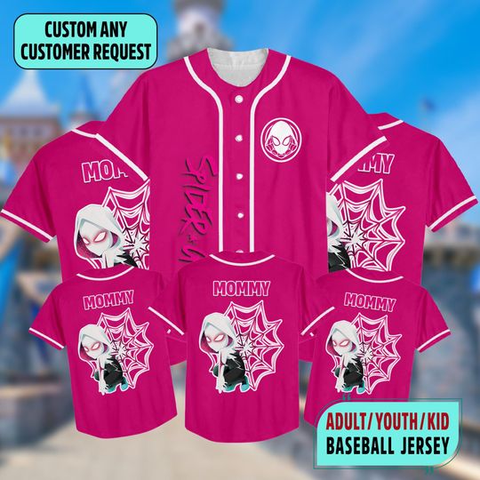 Custom Spider Man Across Verse Gwen Baseball Jersey, Spider-Woman Pink Basketball Jersey, Spiderman Ghost Spider Shirt, Superhero Jersey